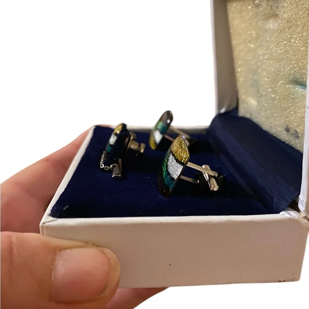 Vintage sun eagle shippo Cloisonne Wireless Enamel Men’s Cufflinks Tie Tack Set